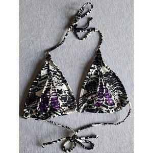INSIGHT BLACK WHITE WITH INNER PURPLE PADDING BIKINI BRA TOP NWOT